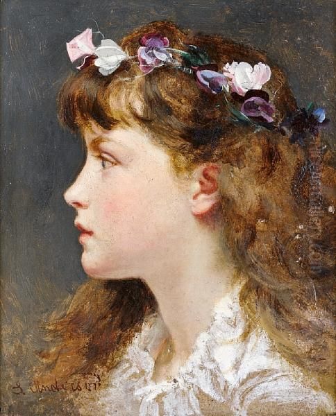 A Young Girl With A Garland Of Flowers In Herhair Oil Painting by Sophie Gengembre Anderson