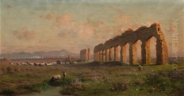 Ruins On The Campagna Oil Painting by Henryk Cieszkowski