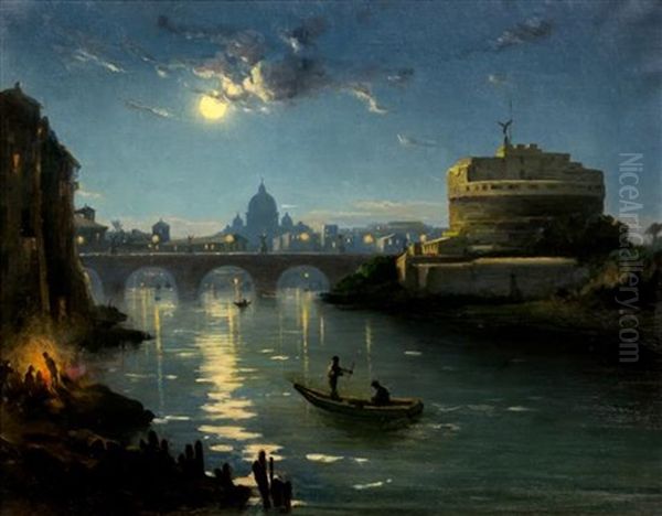 View Of Rome At Night Oil Painting by Henryk Cieszkowski