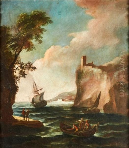 Paesaggio Con Porto Di Mare E Personaggi Oil Painting by Antonio Cifrondi