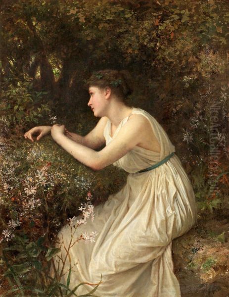 Antikiserande Kvinna I Blomsterlund Oil Painting by Sophie Gengembre Anderson