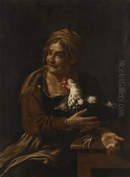 Femme Tenant Un Coq Oil Painting by Antonio Cifrondi