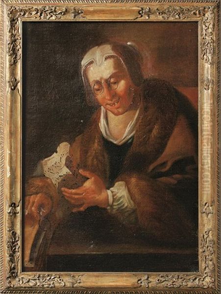 Alte Frau Mit Notenblatt Oil Painting by Antonio Cifrondi