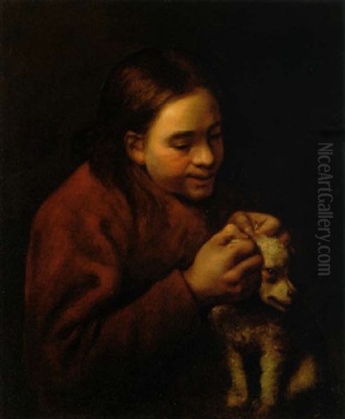 Un Ragazzo Che Spulcia Il Suo Cagnolino Oil Painting by Antonio Cifrondi