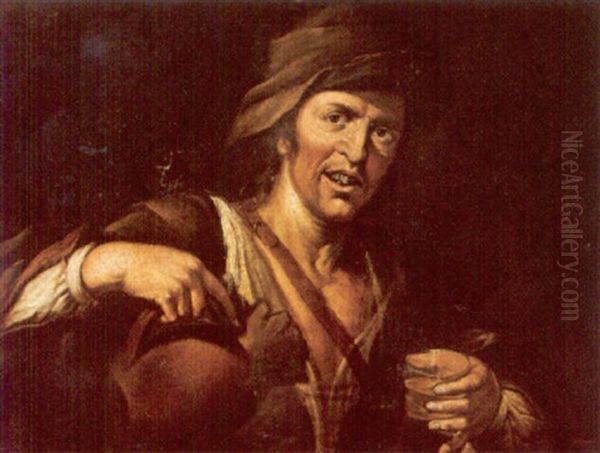 A Peasant Pouring A Glass Of Wine Oil Painting by Antonio Cifrondi