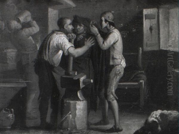 Scene In A Blacksmith's Forge Oil Painting by Antonio Cifrondi