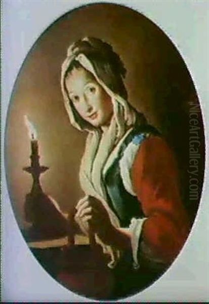 A Portrait Of A Young Woman Holding A Terracotta Cooking    Vessel And A Candle, Standing Beside A Table Oil Painting by Antonio Cifrondi