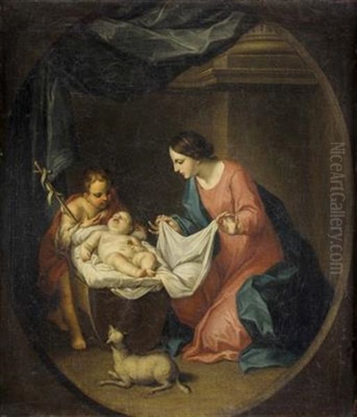 Die Madonna Und Der Kleine Johannes Der Taufer Betrachten Das Schlafende Jesuskind Oil Painting by Carlo Cignani