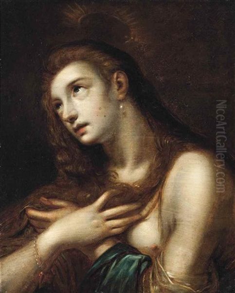 Penitent Magdalene With A Pearl Earring And Bracelet Oil Painting by Carlo Cignani