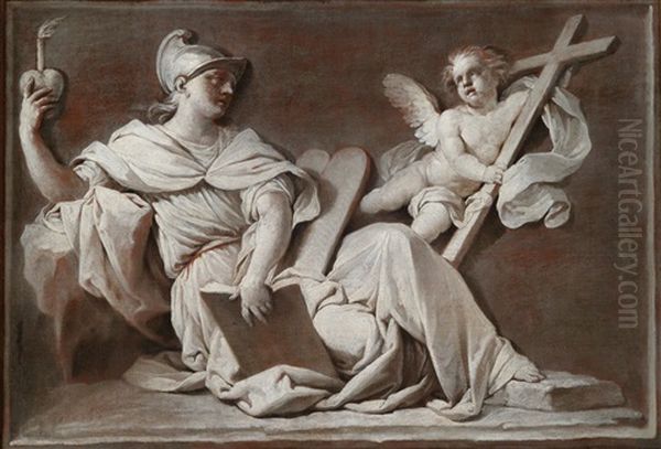 Die Personifikationen Von Fides Und Spes Mit Begleitenden Putti (pair) Oil Painting by Carlo Cignani