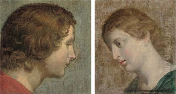 Head Of A Male Saint (+ Head Of A Female Saint; 2 Works) Oil Painting by Carlo Cignani