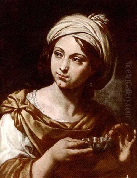 A Girl Holding A Dish Oil Painting by Carlo Cignani