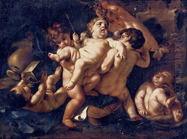 The Infant Bacchus With Putti Disporting Oil Painting by Carlo Cignani