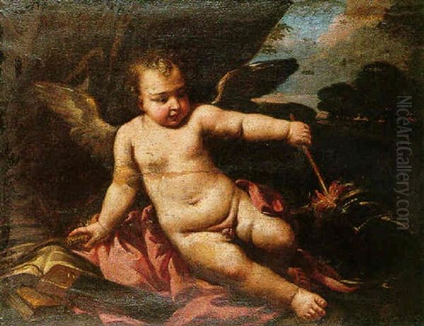 Cupid With The Helmet Of Mars Oil Painting by Carlo Cignani