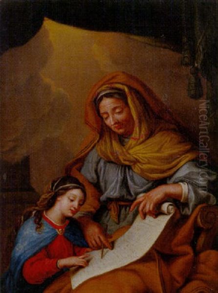 Saint Anne Apprenant A Lire A Sa Fille La Vierge Marie Oil Painting by Carlo Cignani