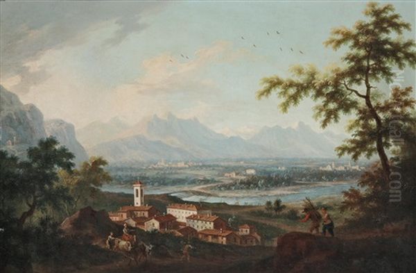 Ansicht Von Robassomero (turin) Mit Dem Stura Di Lanzo Im Hintergrund Oil Painting by Angelo Antonio Cignaroli