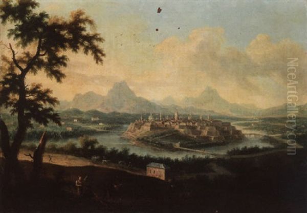 Veduta Di Cuneo Oil Painting by Angelo Antonio Cignaroli