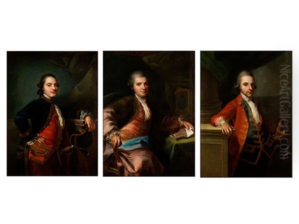 Portraits Adeliger Herren (set Of 3) Oil Painting by Giambettino Cignaroli