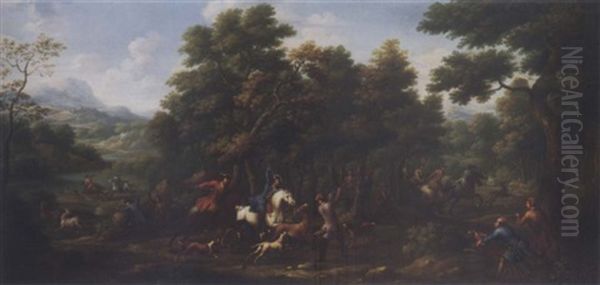 The Stag Hunt Oil Painting by Martino (il Veronese) Cignaroli