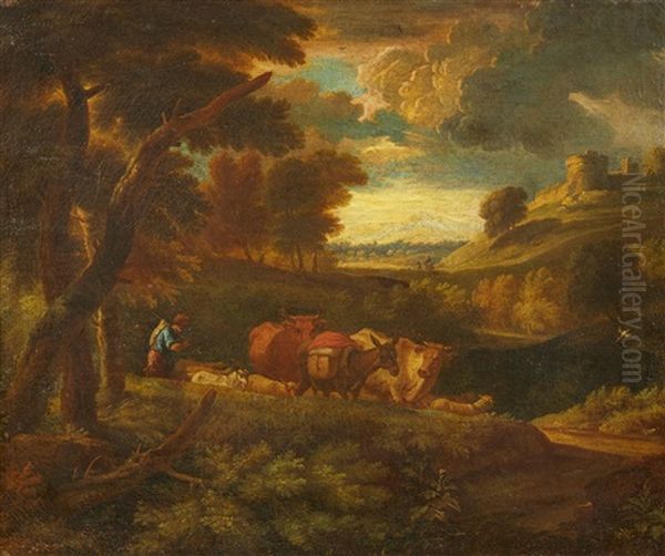 Landscape With A Shepherd And His Flock Oil Painting by Pietro Cignaroli