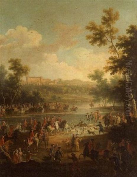 Capture Du Cerf Sur Les Rives Du Sangone Avec Vue Du Chateau De Moncalieri Oil Painting by Vittorio Amadeo Cignaroli