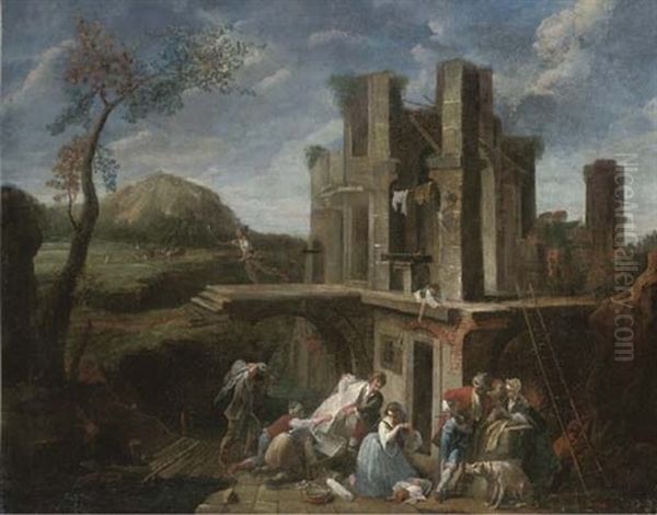 Bandits Sacking A Fortified House Oil Painting by Vittorio Amadeo Cignaroli