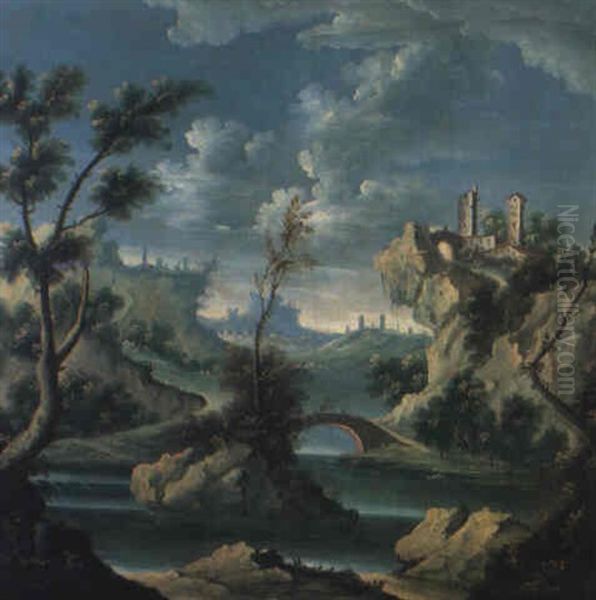 Paesaggio Fluviale Fantastico Oil Painting by Vittorio Amadeo Cignaroli