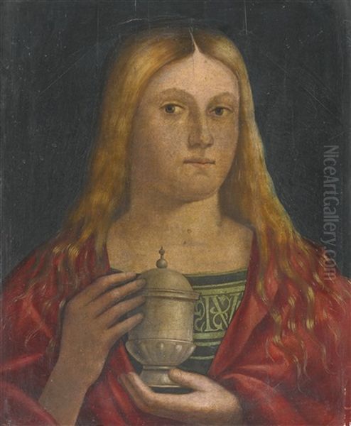 Mary Magdalen Holding A Jar Of Ointment Oil Painting by Giovanni Battista Cima da Conegliano