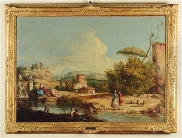 Paesaggio Con Figure Oil Painting by Giovanni Battista Cimaroli