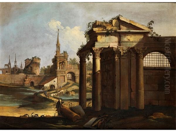 Romisches Ruinencapriccio Oil Painting by Giovanni Battista Cimaroli