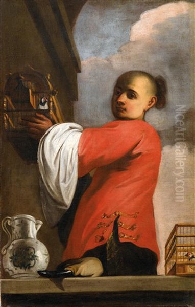 Junger Mann Mit Vogelkafigen Oil Painting by Giovanni Battista Cimaroli