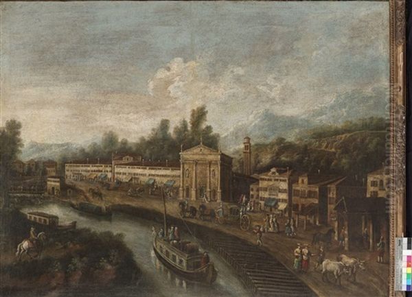 A View Of Mira On The Brenta; And A View Of Dolo On The Brenta (pair) Oil Painting by Giovanni Battista Cimaroli