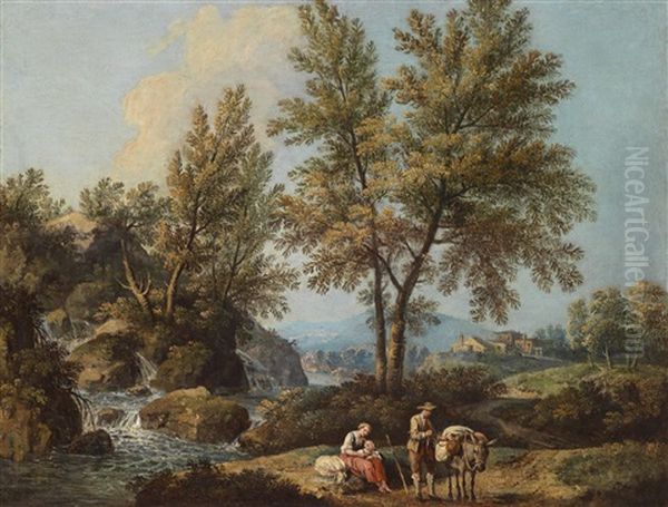 Landschaft Im Veneto Mit Einer Rastenden Hirtenfamilie Oil Painting by Giovanni Battista Cimaroli