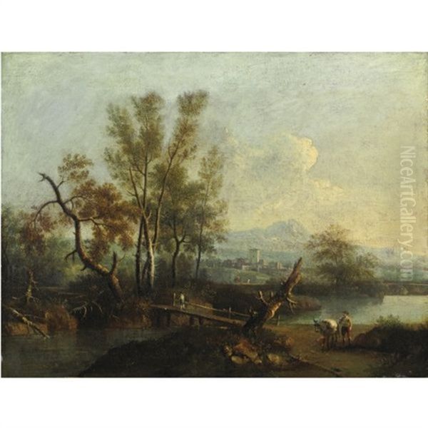 Paesaggio Fluviale Con Figure Oil Painting by Giovanni Battista Cimaroli