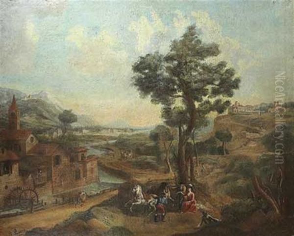 Paysage De La Campagne Italienne Avec Un Moulin A Eau Oil Painting by Giovanni Battista Cimaroli