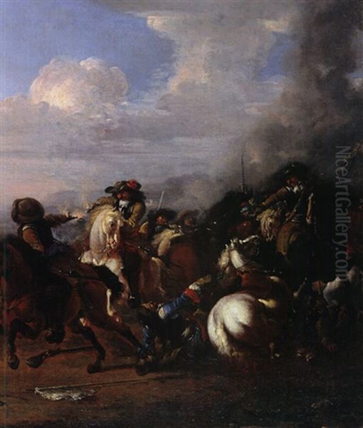 Reiterschalcht Auf Hugel, Im Hintergrund Eine Stadt Oil Painting by Giovanni Battista Cimaroli