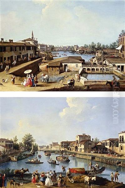 A View Of The Mills At Dolo On The Brenta Oil Painting by Giovanni Battista Cimaroli