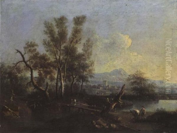 Paesaggio Fluviale Con Figure Oil Painting by Giovanni Battista Cimaroli