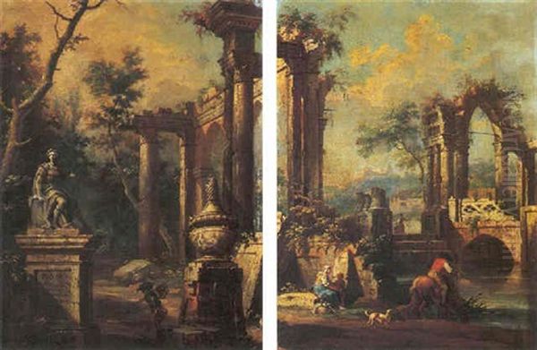 Paesaggio Con Rovine Architettonico E Figure Oil Painting by Giovanni Battista Cimaroli