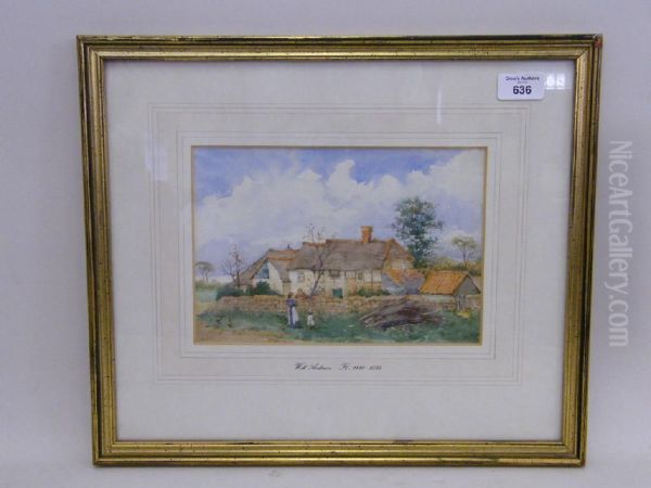 Figures And Hens Outside A Rural Cottage Oil Painting by William Anderson