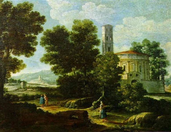 Paesaggio Con Chiesa E Popolani Oil Painting by Giovanni Battista Cimaroli