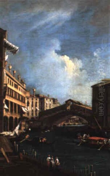 Vue Du Grand Canal Avec Le Pont Du Rialto Oil Painting by Giovanni Battista Cimaroli