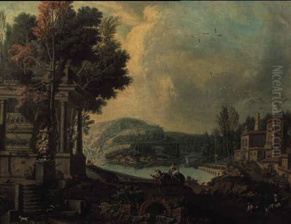 Fluslandschaft Mit Der Flucht Nach Zgypten Oil Painting by Giovanni Battista Cimaroli