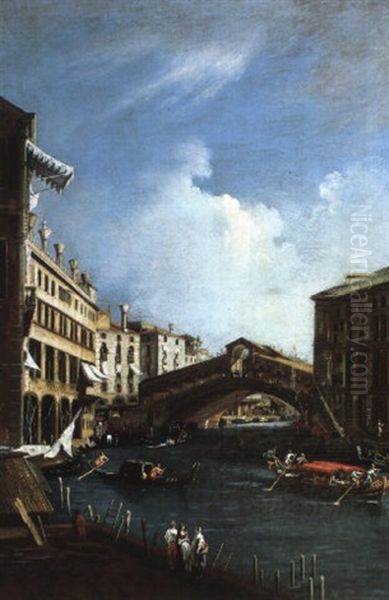 Vue Du Pont Du Rialto Oil Painting by Giovanni Battista Cimaroli