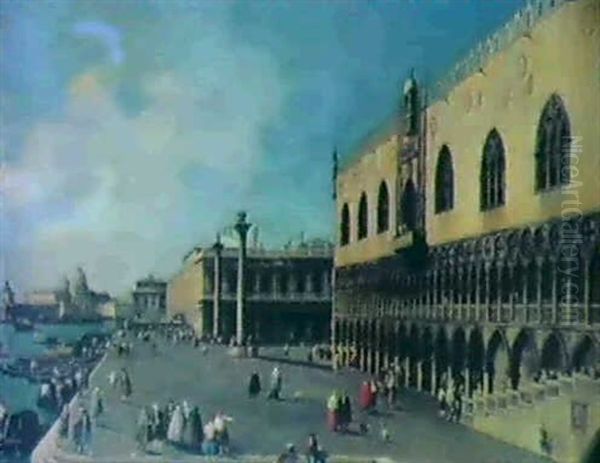 Veduta Del Molo Verso Ovest, Col Palazzo Ducale A Destra Oil Painting by Giovanni Battista Cimaroli