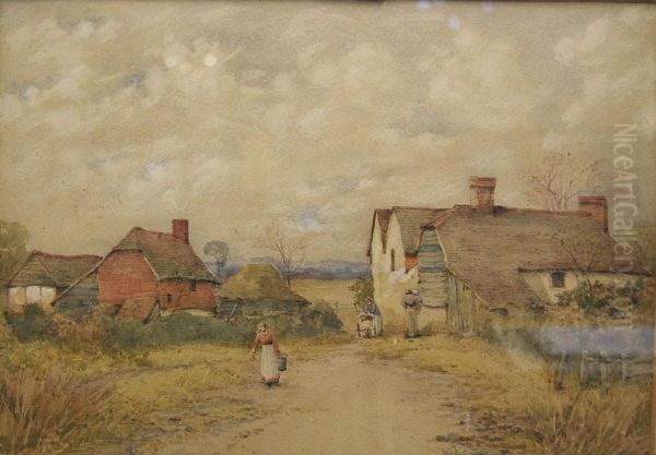 Cottages With Figures Oil Painting by William Anderson