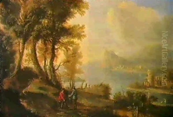 Landschaft Mit Berg Am See. Oil Painting by Giovanni Battista Cimaroli