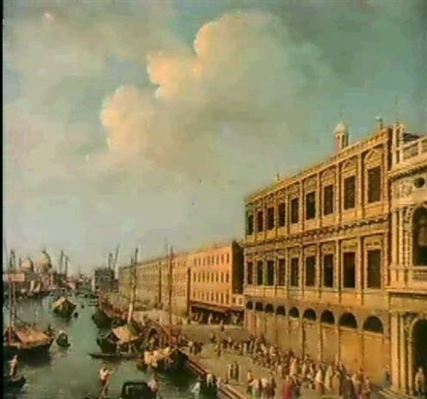 Veduta Della Riva Degli Schiavoni Con L'ingresso Del Canal  Grande E La Chiesa Della Salute Nel Fondo Oil Painting by Giovanni Battista Cimaroli