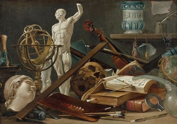 Vanite Aux Instruments D'astronomie Et De Musique Et Aux Livres Oil Painting by Antonio Cioci