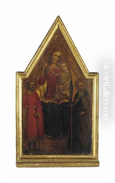 The Madonna And Child Enthroned, With Saints Paul And Anthony Abbot Oil Painting by Jacopo di Cione